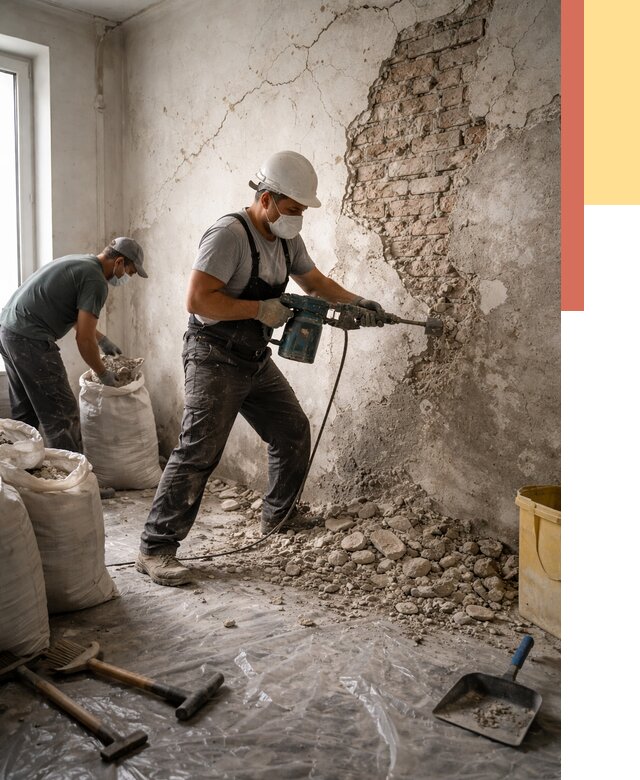 Демонтаж штукатурки со стен в Сызрани от 7294 руб/м² — быстро и недорого | ОТДЕЛОЧНИК-Сзр