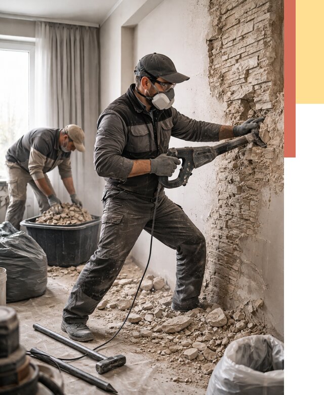 Демонтаж декоративного камня в Сызрани от 1469 руб/м² — быстро и недорого | ОТДЕЛОЧНИК-Сзр