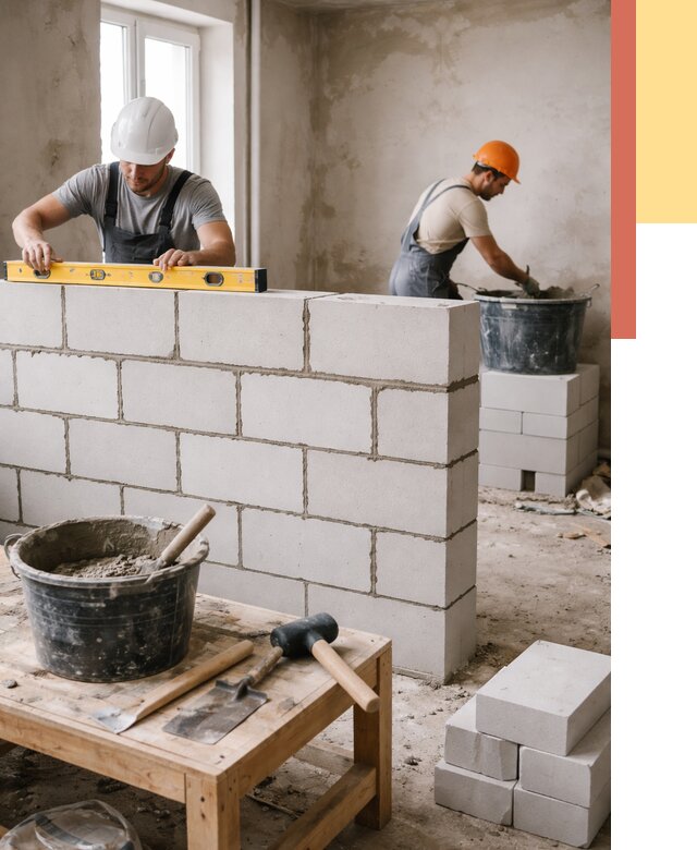 Кладка перегородок из газобетона в Сызрани от 3242 руб. под ключ | ОТДЕЛОЧНИК-Сзр