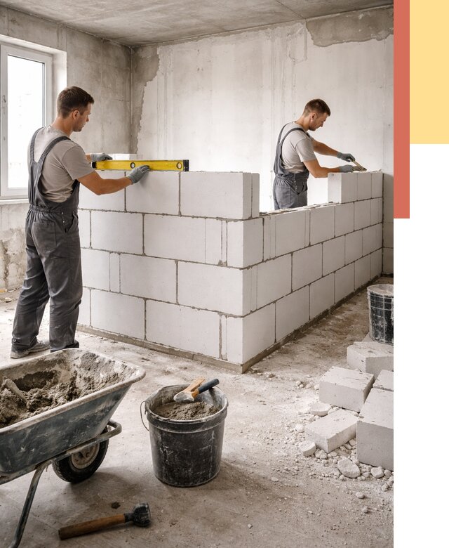 Кладка перегородок из ПГП в Сызрани от 2533 руб./м2 — монтаж и возведение под ключ | ОТДЕЛОЧНИК-Сзр