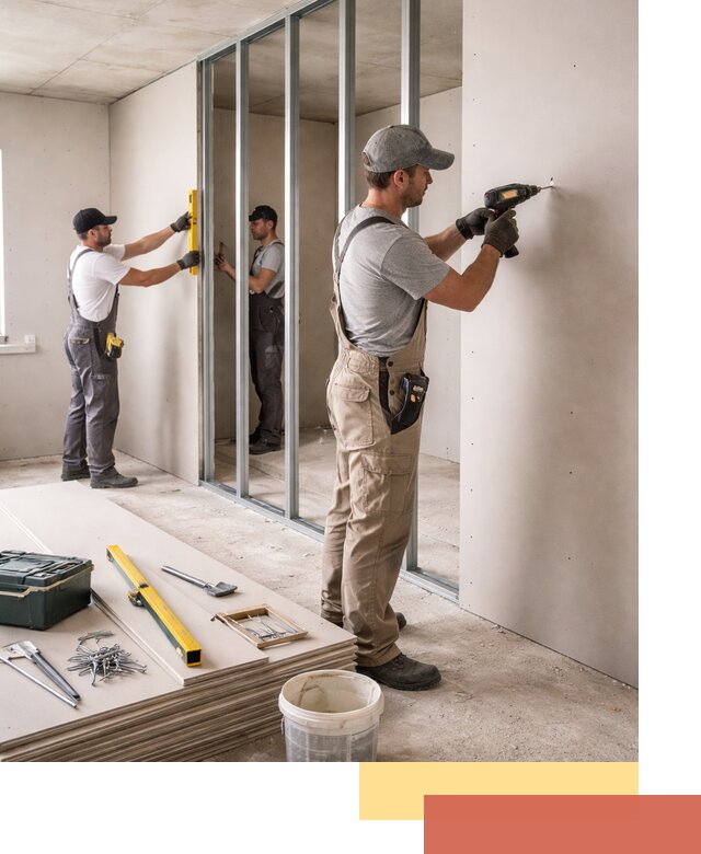 Однослойная перегородка из гипсокартона в Сызрани под ключ, монтаж и отделка