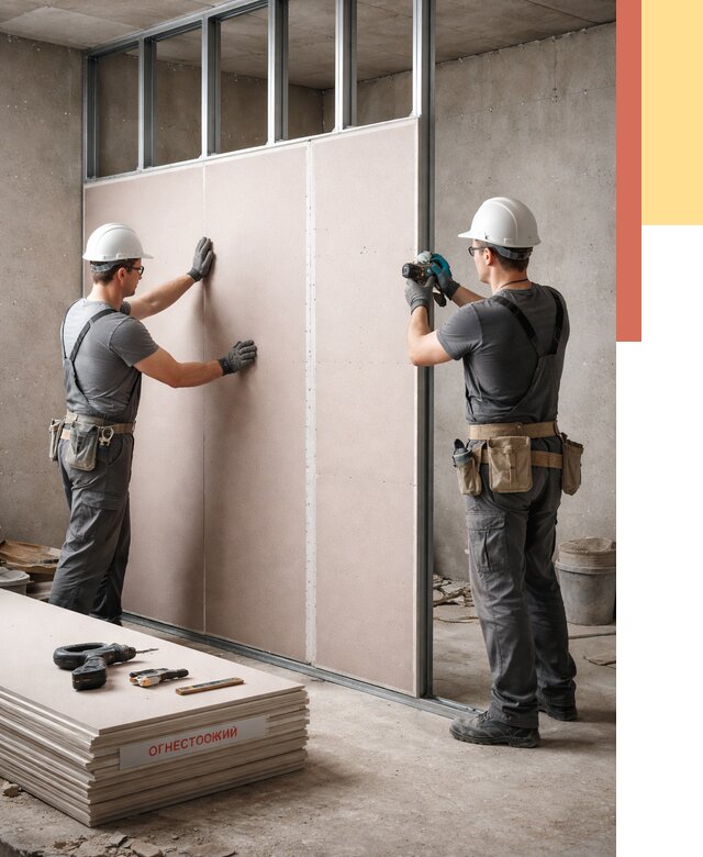 Перегородка из огнестойкого гипсокартона в Сызрани от 1874 руб. под ключ | ОТДЕЛОЧНИК-Сзр