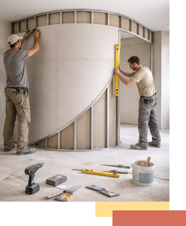 Радиусная перегородка из гипсокартона в Сызрани под ключ