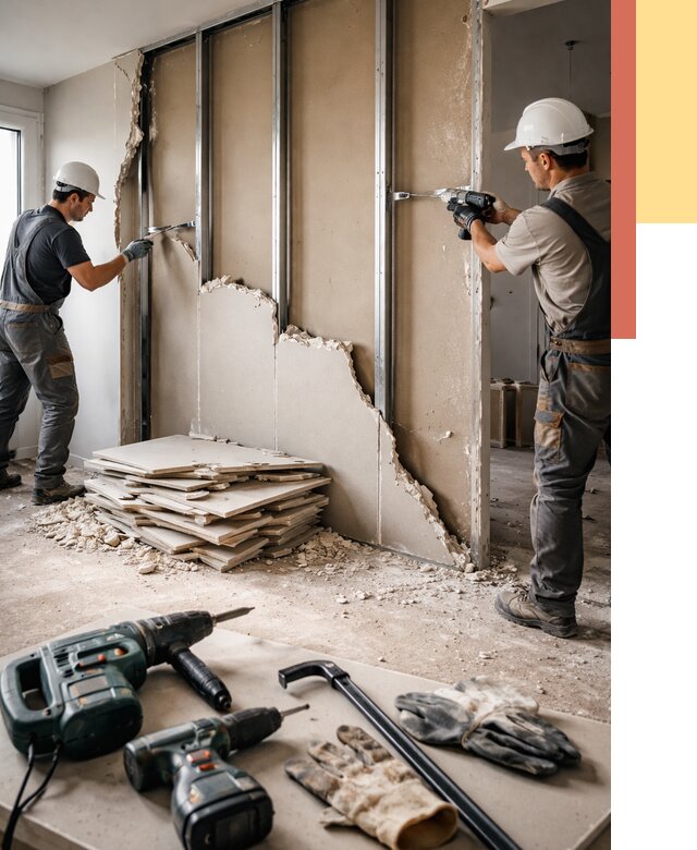 Демонтаж перегородки из гипсокартона в Сызрани от 1216 руб. быстро и недорого | ОТДЕЛОЧНИК-Сзр