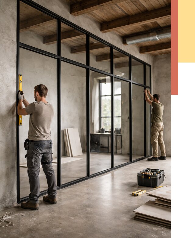 Стеклянные перегородки лофт в Сызрани от 10637 руб. под ключ | ОТДЕЛОЧНИК-Сзр