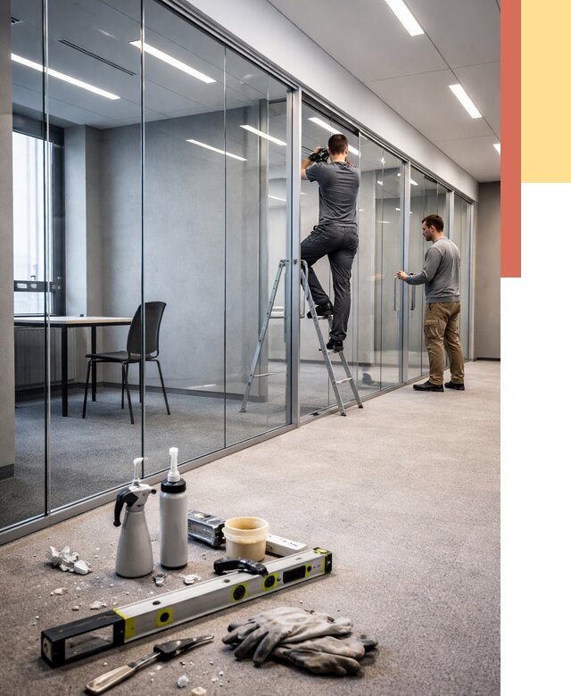 Стеклянные офисные перегородки в Сызрани от 8611 руб. — монтаж и установка | ОТДЕЛОЧНИК-Сзр