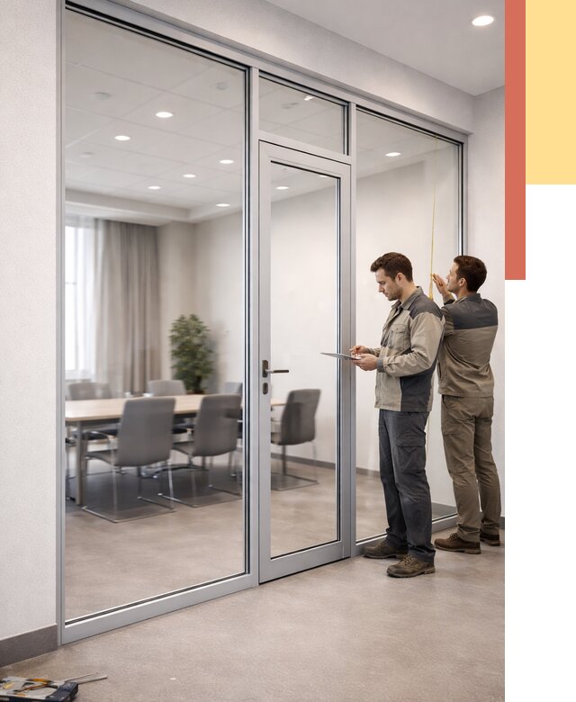 Установка и монтаж алюминиевых перегородок со стеклом в Сызрани от 8307 руб. | ОТДЕЛОЧНИК-Сзр