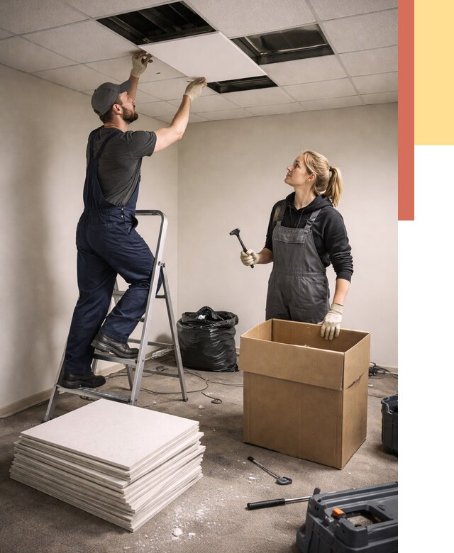 Демонтаж потолочной плитки в Сызрани от 4559 руб. быстро и недорого | ОТДЕЛОЧНИК-Сзр