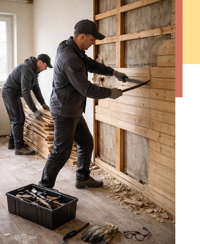 Демонтаж вагонки в Сызрани от 3849 руб/м2 — быстро и недорого | ОТДЕЛОЧНИК-Сзр