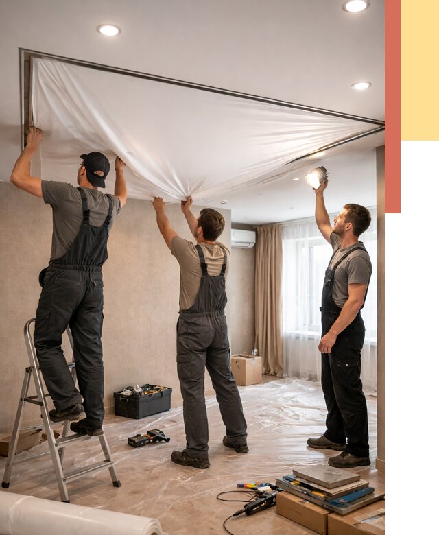 Монтаж ПВХ натяжного потолка в Сызрани от 3546 руб. под ключ | ОТДЕЛОЧНИК-Сзр