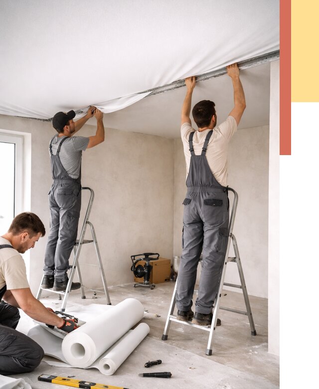 Монтаж тканевого натяжного потолка в Сызрани от 3546 руб. под ключ | ОТДЕЛОЧНИК-Сзр