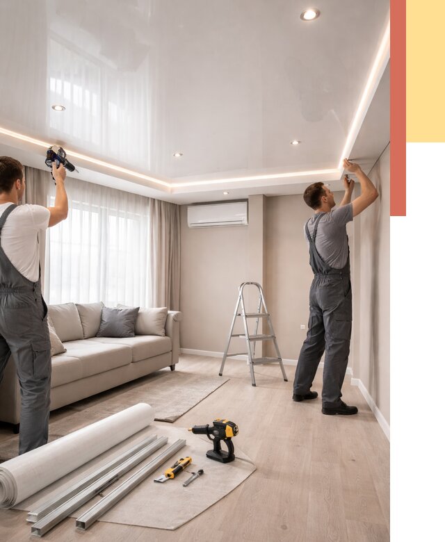 Монтаж глянцевого натяжного потолка в Сызрани от 760 руб. под ключ | ОТДЕЛОЧНИК-Сзр