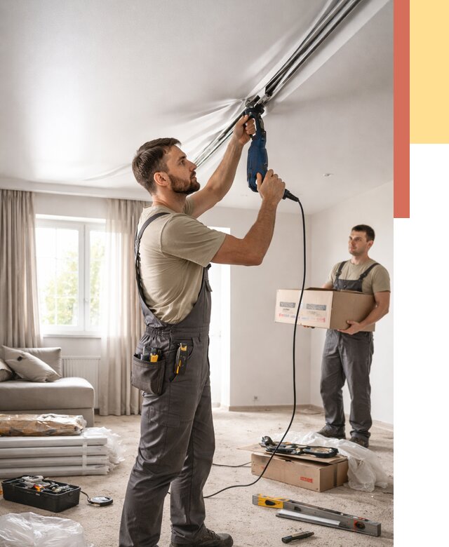 Монтаж сатинового натяжного потолка в Сызрани от 3546 руб. | Быстро, недорого — ОТДЕЛОЧНИК-Сзр