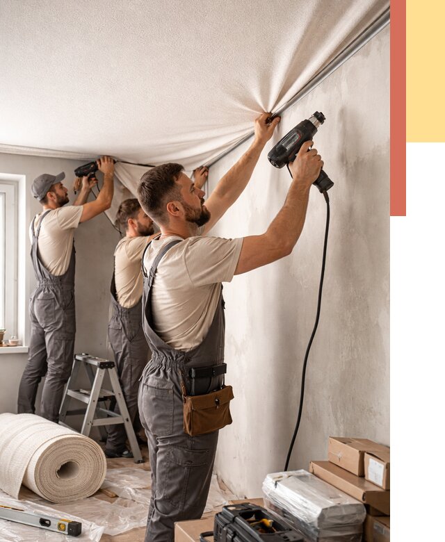 Монтаж фактурного натяжного потолка в Сызрани от 760 руб. — ОТДЕЛОЧНИК-Сзр