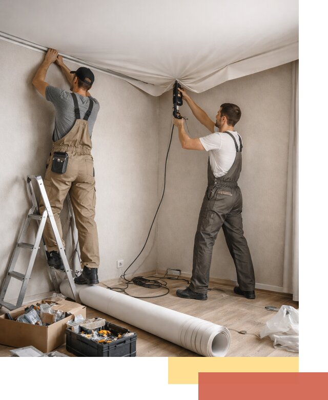 Монтаж цветного натяжного потолка в Сызрани за один день