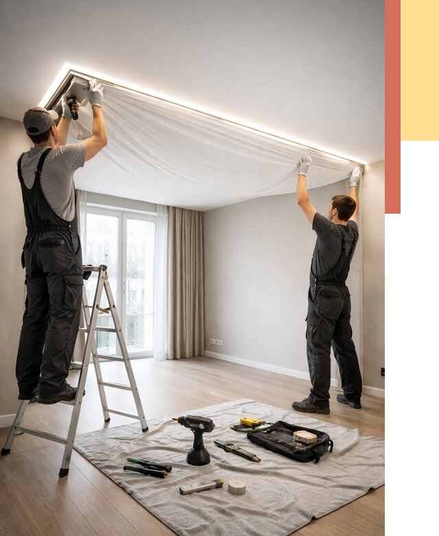 Монтаж парящего натяжного потолка в Сызрани от 4559 руб. быстро и недорого | ОТДЕЛОЧНИК-Сзр