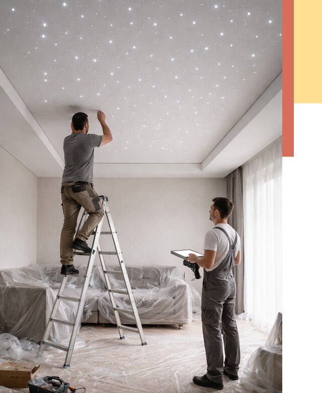 Монтаж натяжного потолка «звездное небо» в Сызрани от 6585 руб. | ОТДЕЛОЧНИК-Сзр