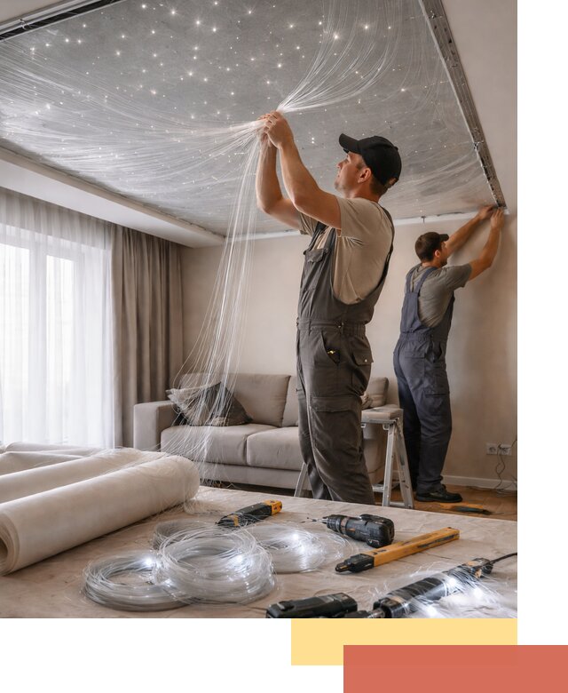 Монтаж натяжного потолка «Звездное небо» в Сызрани