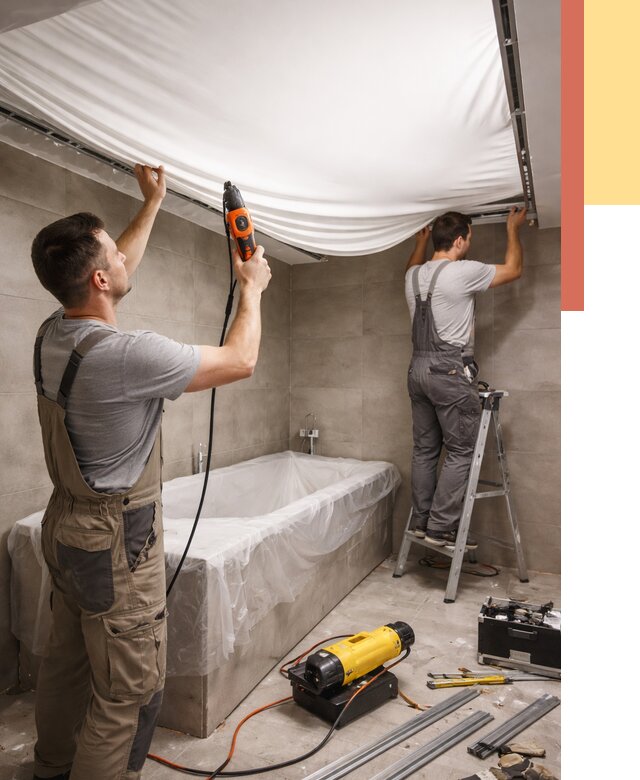 Монтаж натяжного потолка в ванной в Сызрани от 1216 руб. под ключ | ОТДЕЛОЧНИК-Сзр