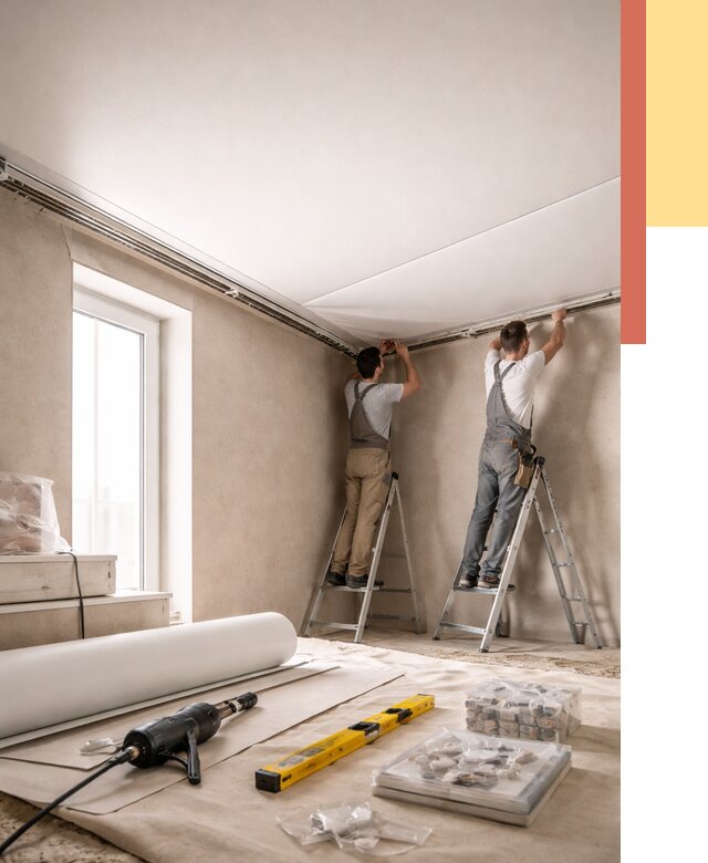 Монтаж натяжного потолка в спальне в Сызрани от 3849 руб. под ключ | ОТДЕЛОЧНИК-Сзр