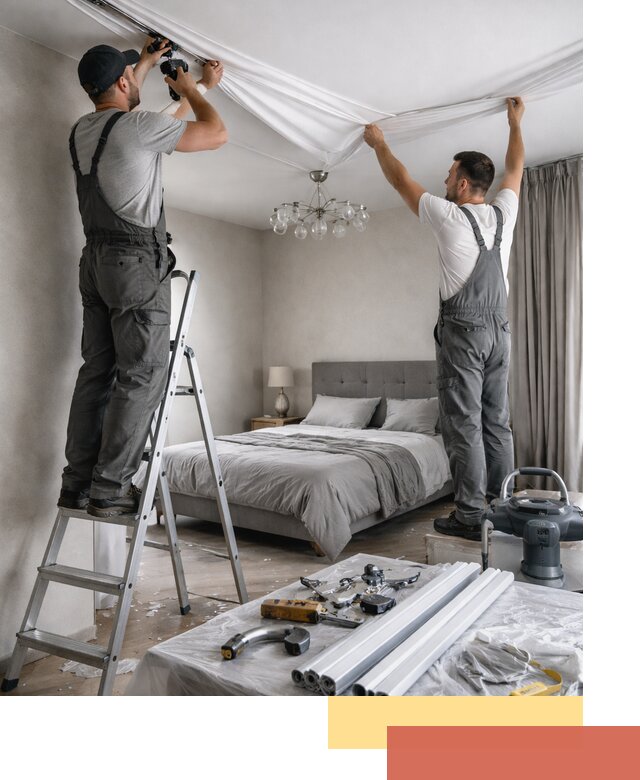 Монтаж натяжного потолка в спальне в Сызрани