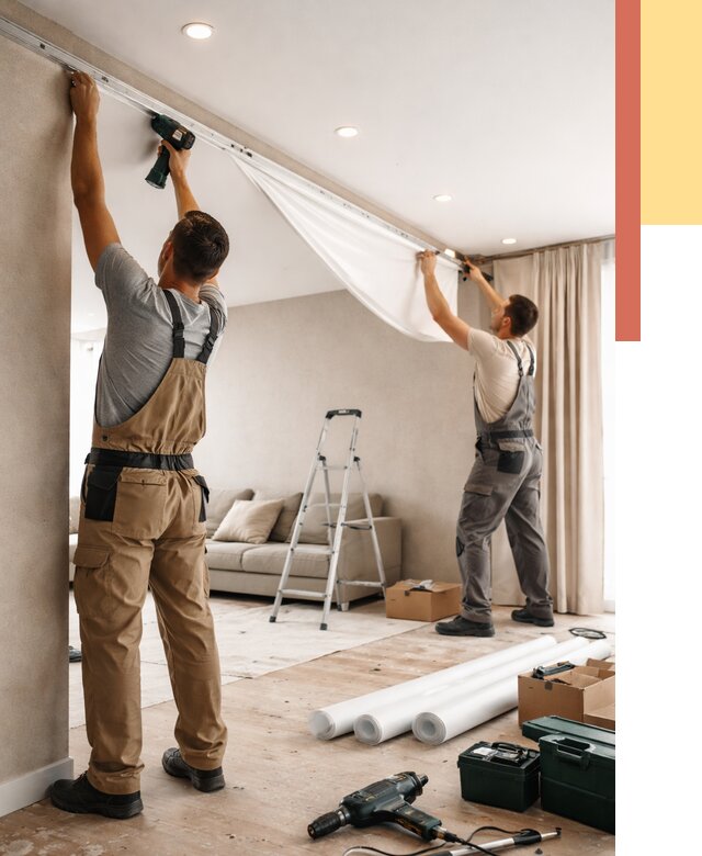 Монтаж натяжного потолка в гостиной в Сызрани от 557 руб. | ОТДЕЛОЧНИК-Сзр