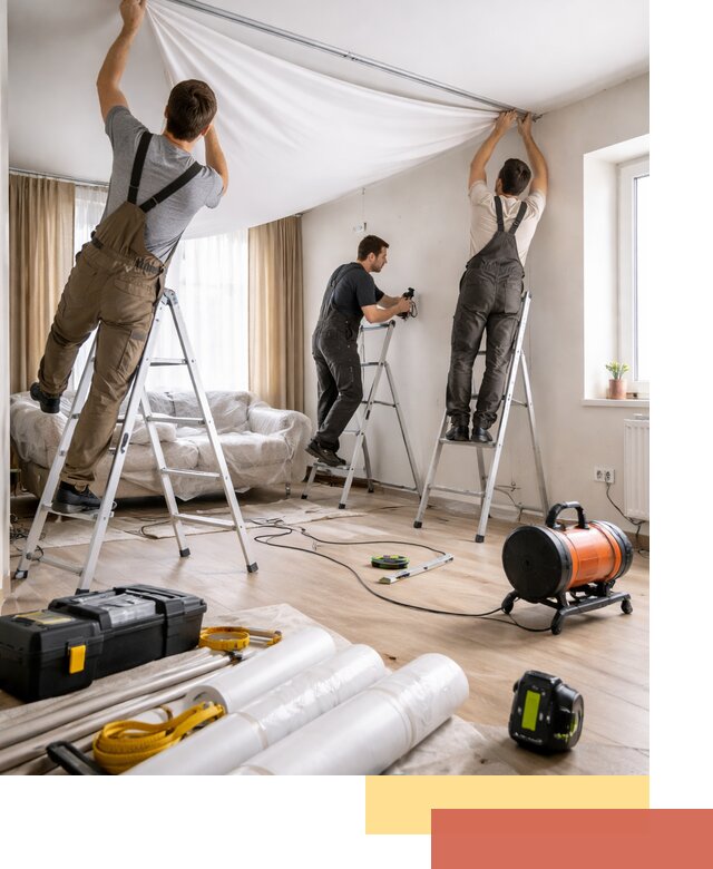 Монтаж натяжного потолка в гостиной в Сызрани