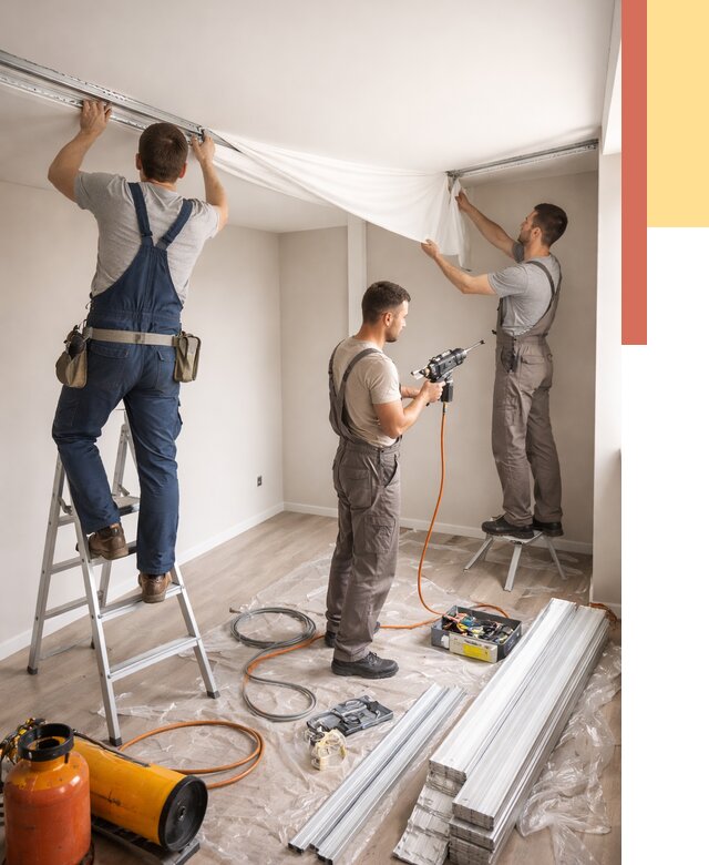 Монтаж натяжного потолка в студии в Сызрани от 5572 руб. — быстро и недорого | ОТДЕЛОЧНИК-Сзр