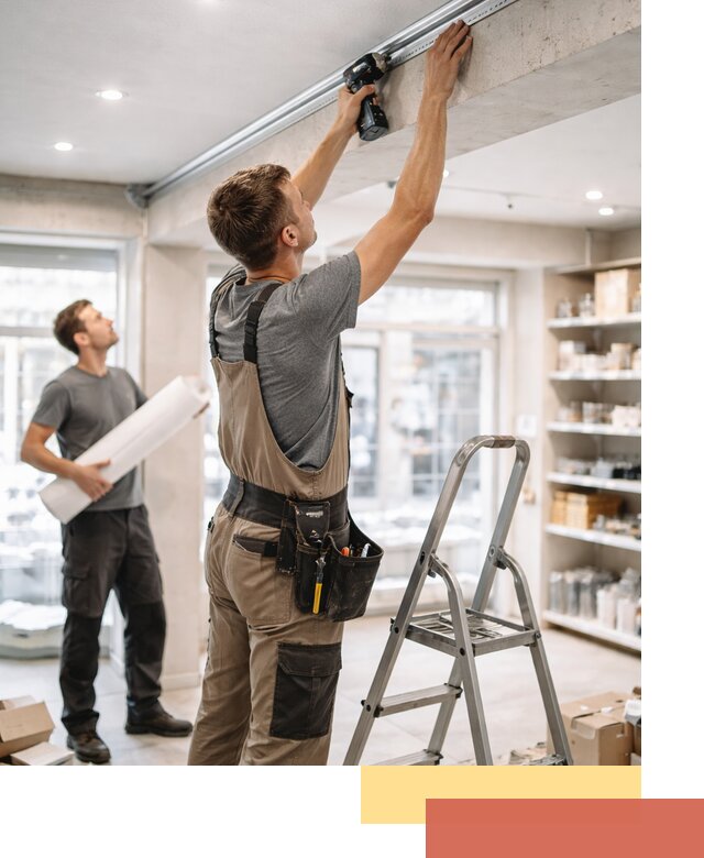 Монтаж натяжных потолков в магазине в Сызрани