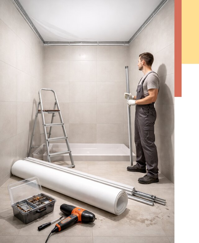 Монтаж натяжного потолка в санузле в Сызрани от 1874 руб. — ОТДЕЛОЧНИК-Сзр