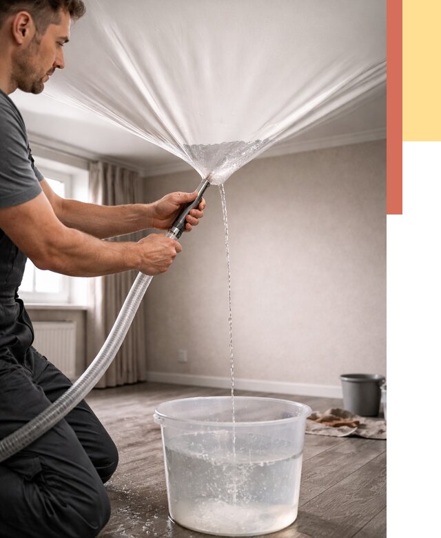 Слив воды с натяжного потолка в Сызрани от 2533 руб. быстро и недорого | ОТДЕЛОЧНИК-Сзр