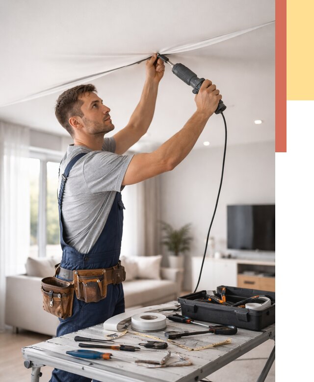 Ремонт натяжных потолков в Сызрани от 9624 руб. под ключ — ОТДЕЛОЧНИК-Сзр