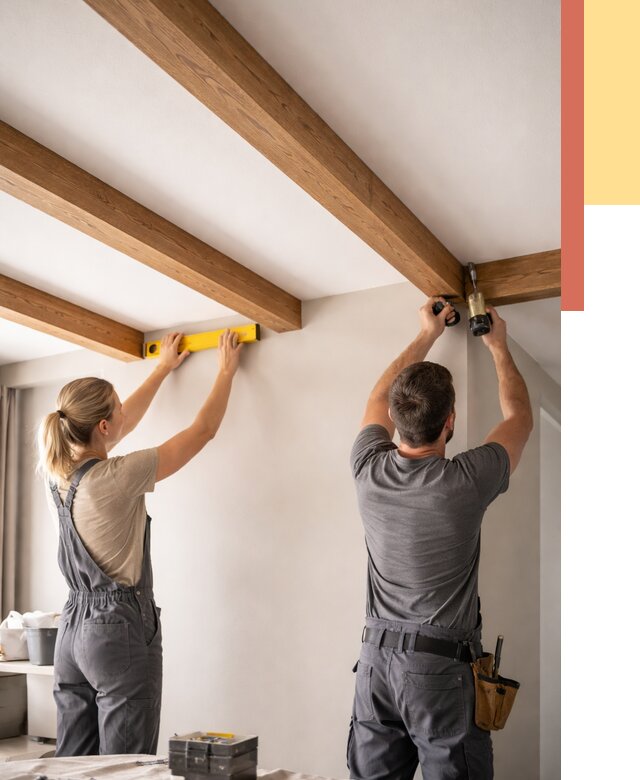 Монтаж декоративных балок на потолок в Сызрани от 4255 руб. — ОТДЕЛОЧНИК-Сзр